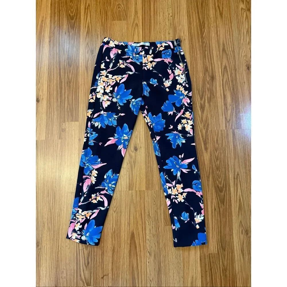 Zara Trafaluc Women's Floral Ankle Zip Skinny Ankle Pants Blue Pink Size XS